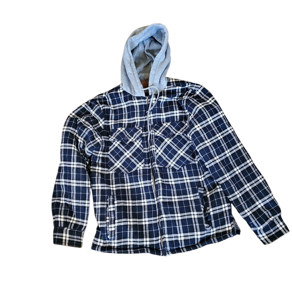 Mountain Ridge Size S Zip Front Black Grey Plaid Hooded Jacket Fleece Lined Men